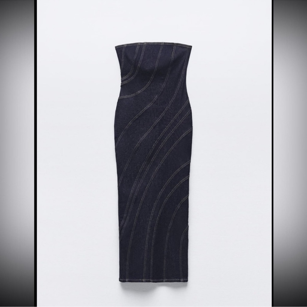 Zara Blogger’s Favorite Top Stitched Body-Con Denim Dress M